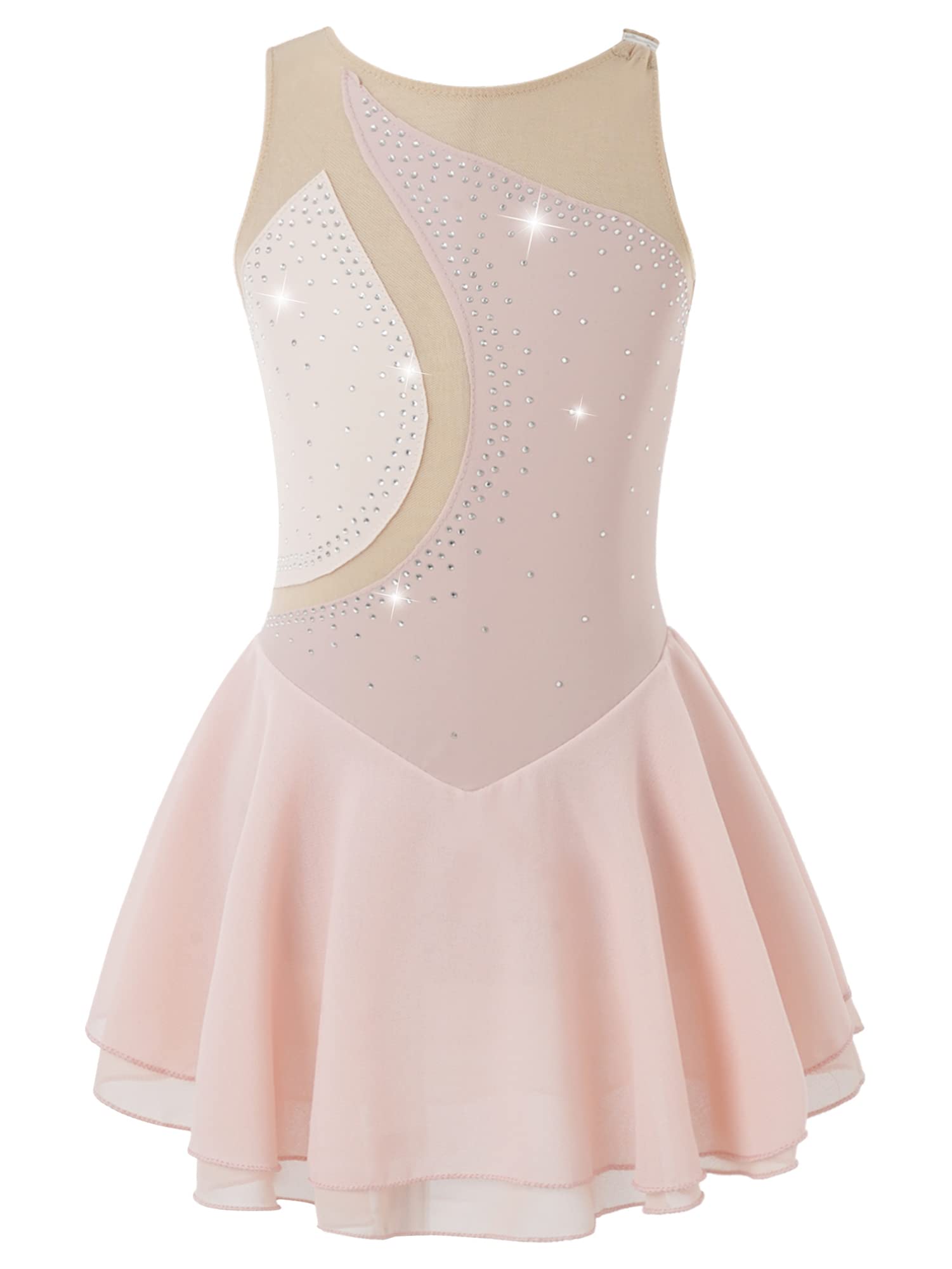 IEFIEL Vestido de Patinaje Artístico para Niña Maillot Ballet con Falda Malla de Gimnasia Rítmica sin Mangas con Lentejuelas Brillantes Vestido de Danza Lírica — view 18