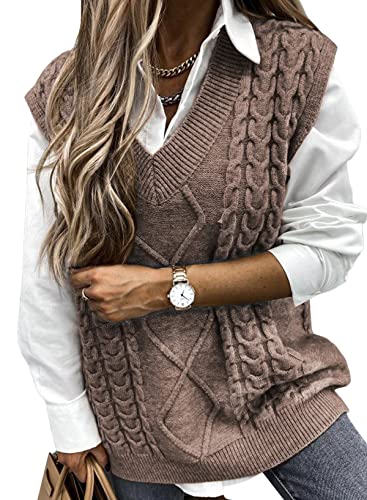 Image of EVALESS Oversized Sweater Vest for Women V Neck Sleeveless Solid Color Loose Pullover Sweater