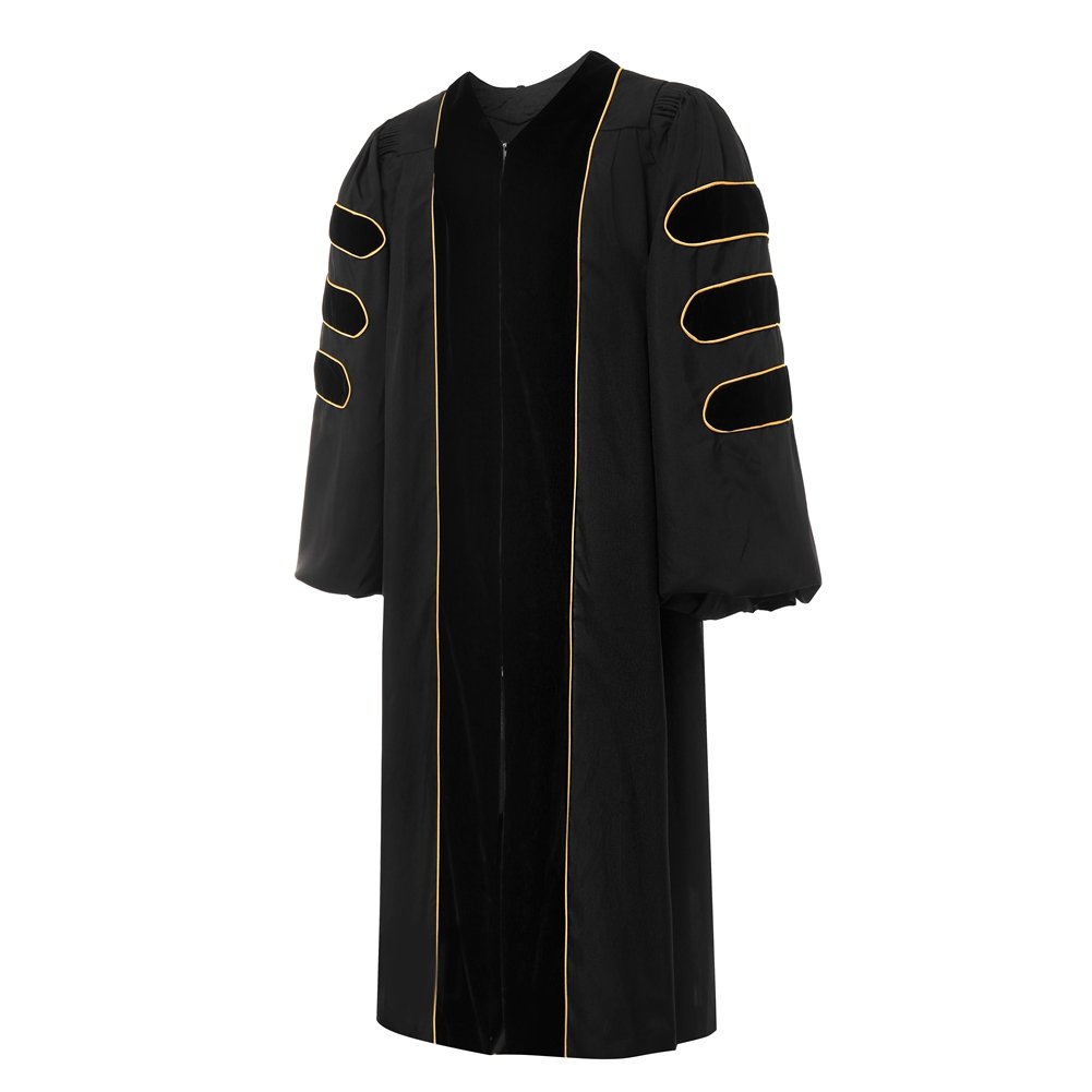 Deluxe Doctoral Graduation Gown-Black Trim Gold Piping
