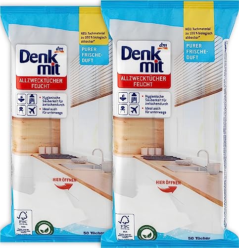 Denkmit Moist all-purpose Wipes Pure Freshness, pack of 50 - With a pleasant fresh fragrance - Hygienic cleanliness for at home and on the go/Germany image 4