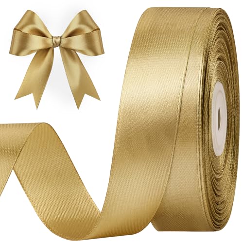 CLUEWR Champagne Gold Satin Ribbon 1 Inch 50 Yards