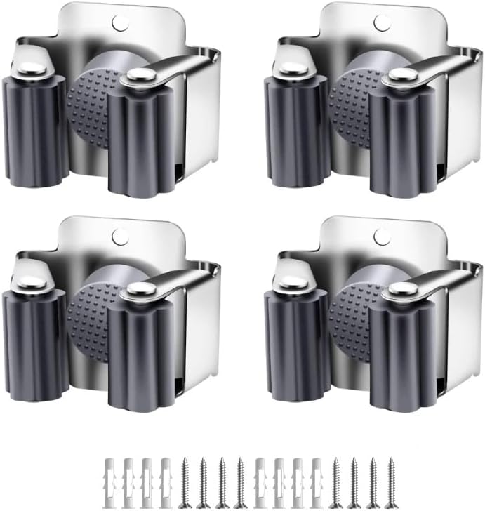 AKOAK Broom and Mop Rack Holder, Wall Storage Organizer, Screw Mount, Garden Tool Organizer Stainless Steel Mop Rack, Home, Kitchen, Bathroom, Garden, Garage Storage (12 PCS, Black)