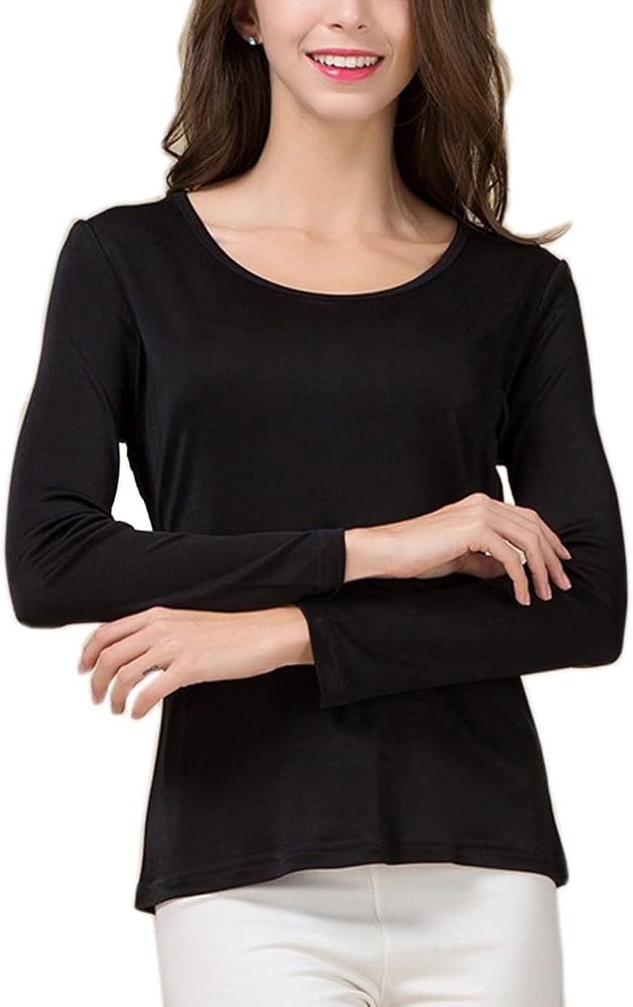 Ouruikia Women's Silk Base Layer Shirts Ultra Soft Long Johns Top Thermal Underwear Undershirts