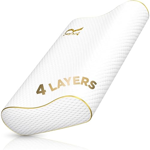 Memory Foam Pillow, Cervical Pillow, 4-Layer Queen, Contour Pillow, Side Sleeper, Neck Support, Pillow for Neck Pain, CertiPUR-US