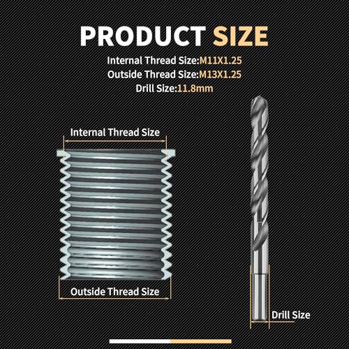 SENNMONN M11X1.25X28.2MM Thread Repair Kit with Insert HSS Drill, Tap, Counterbore, Installation Driver, Metric, 10PCS Stainless Steel Insert M11X1.25X28.2MM by SENNMONN - Image 8