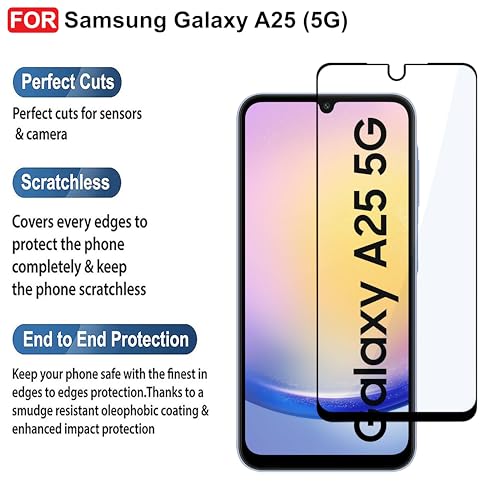 Image of CEDO Tempered Glass for Samsung Galaxy A25 (5G) | Screen Protector Full HD Quality Tempered Glass Anti-Scratch Edge to Edge Coverage with Easy Installation Kit (Black)