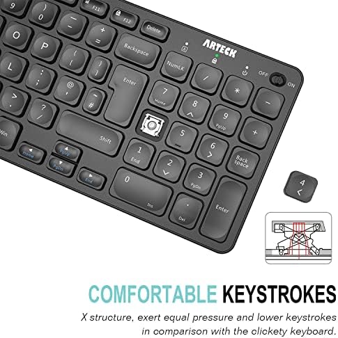 Arteck HW305-2 2.4G Wireless Keyboard Ultra Slim Full Size Keyboard with Numeric Keypad and Media Hotkey for Computer/Desktop/PC/Laptop/Surface/Smart TV and Windows 11/10 Built-in Rechargeable Battery