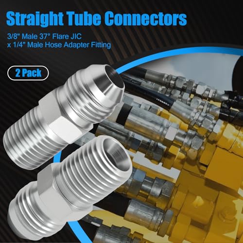 Image of MDEOOSKY 2Pcs Hydraulic Fitting, 3 /8 inch Male 37 Flare JIC x 1 /4 inch Male Hose Adapter Fitting, Straight Tube Connectors for Air Hydraulic Fluids