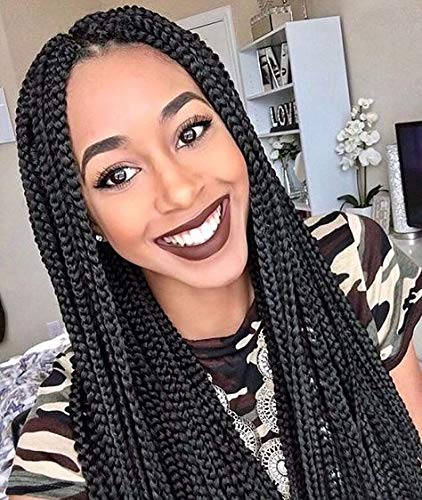 18Inch Box Braids Crochet Hair 7Packs 140 Strands Small Synthetic Hair Extensions Dreadlocks Synthetic Hair Extension (18Inch, 1B)