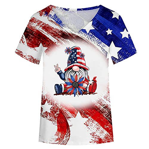 Dasayo Women's American Flag Print Tops Loose Casual Bleached Gnome Patriotic Graphic Shirts 4Th Of July Going Out Outfits Plus Size Workout Tops Usa T Shirts For Women #TOP4