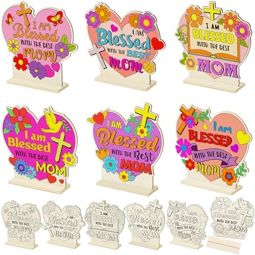 Vercraft 24 Set Mother’s Day Crafts for Kids Bulk DIY Color Your Own Religious Mother’s Day Tabletop Signs Mother’s Day Gifts from Kids to Mom