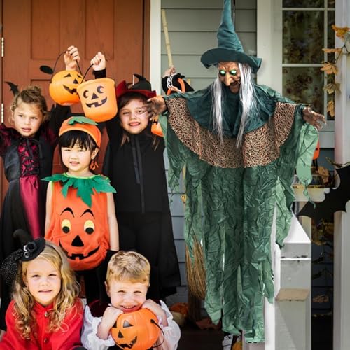 Decoración de bruja de Halloween interactiva con luces para jardín e interior 4