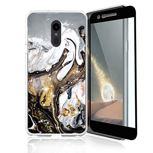 TJS Phone Case Compatible with LG Aristo 4,Aristo 4 Plus +,Escape Plus,K30 2019,Arena 2,Tribute Royal,Journey LTE,[Full Coverage Tempered Glass Screen Protector] Color Marble Transparent (Colorful)