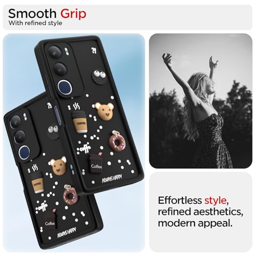 Image of Pikkme Back Cover for Vivo Y29 5G / Vivo Y19s 5G | Cute Fun Cartoon 3D Bear Silicone Full Body Protection Bumper Case (Black)