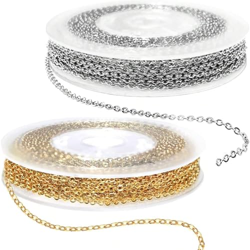 Yxvyxymyxxg Jewellery Making Kit with Chains - 2 Rolls Gold & Silver Chain (3m/Roll) + 20 Lobster Clasps & 60 Jump Rings for DIY Bracelet, Necklace & Anklet