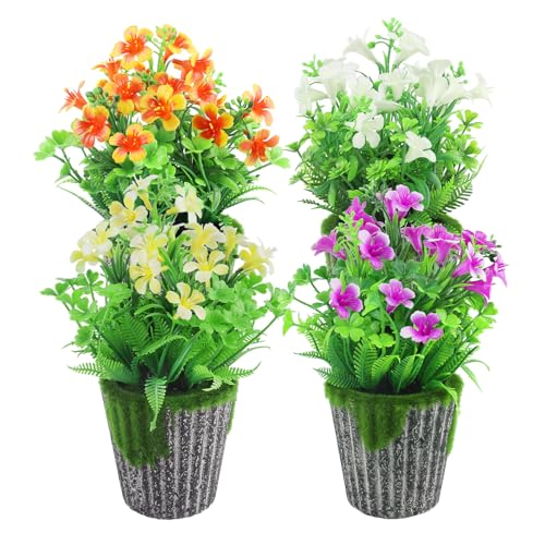 Plantas artificiales decorativas pequeñas flores artificiales con maceta pack de 4 2