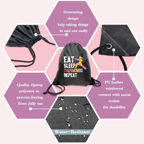 Haizct Eat Sleep Taekwondo Repeat Taekwondo Drawstring Backpacks, Unisex Drawstring Karate Bags for Gym Shopping Sport, Gifts for Women Taekwondo Lover4