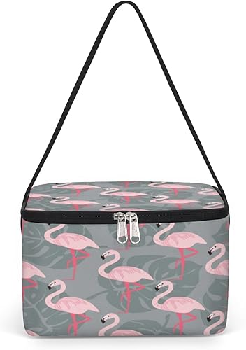 QsirBC Bolsa de almuerzo aislada con hojas de palma de flamenco, bolsa de almuerzo reutilizable para mujeres, bolsa de comida cuadrada para adultos