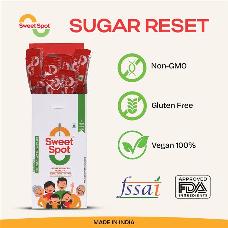 Image of Sweet Spot Prebiotic Sugar Substitute (120g) | 10 + 2 Free Sachets | No Aftertaste | Diabetic-Friendly | 50% Lower Calories | Suitable for Kids, Adults & Elderly | Gut Friendly | Low-GI | No Added Preservatives | 1:1 Sugar Replacer