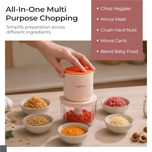 Image of Lifelong Rechargeable Electric Food Chopper with 600ml | 100W Motor | Triple SS Blades | USB Type-C Charging |3600 mAh Battery | One-Press Operation for Veggies, Meat, Garlic, Nuts & Baby Food(LLWC05)