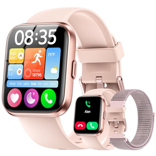 Smart Watches for Women Men, 1.85' Screen Smartwatch Compatible iPhone Android Phone Answer/Make Call, 24/7 SpO2 Sleep Heart Rate Monitor,3ATM Waterproof, Fitness Traker 120+Sport ( 2 Bands Included)