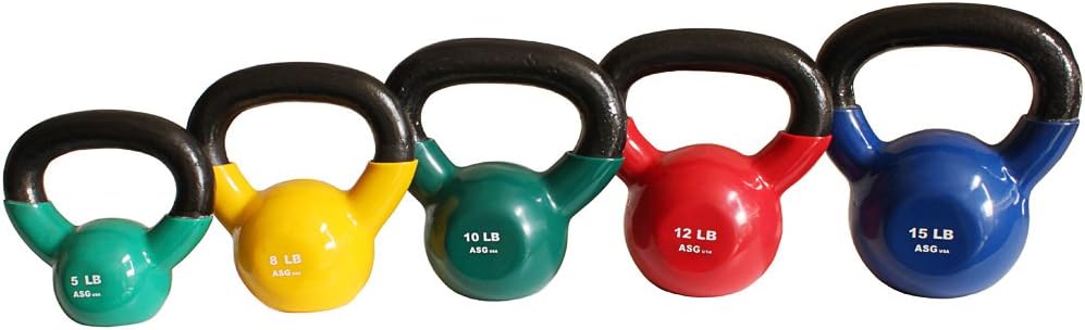 Ader Vinyl Kettlebell Set- 5, 8, 10, 12, 15 Lbs Great Gift.