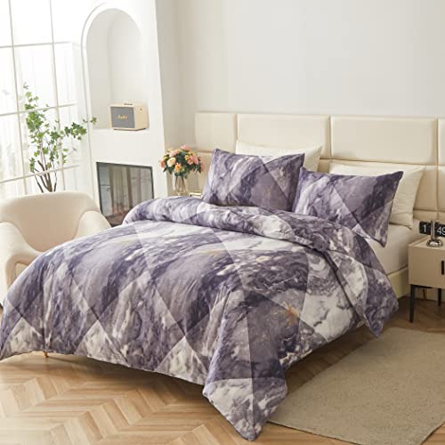 Lamejor Duvet Cover Set Queen Size Marble Geometric Purple Hotel Luxury Soft Bedding Set Comforter Cover (1 Duvet Cover+2 Pillow Cases) #TOP1