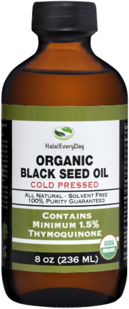 Organic Black Seed Oil - USDA Certified Cold Pressed Glass Bottle Over 1.5% Thymoquinone 3X strength Turkish Black Cumin Nigella Sativa non-GMO 100% Pure Blackseed Oil (8oz Glass Bottle)