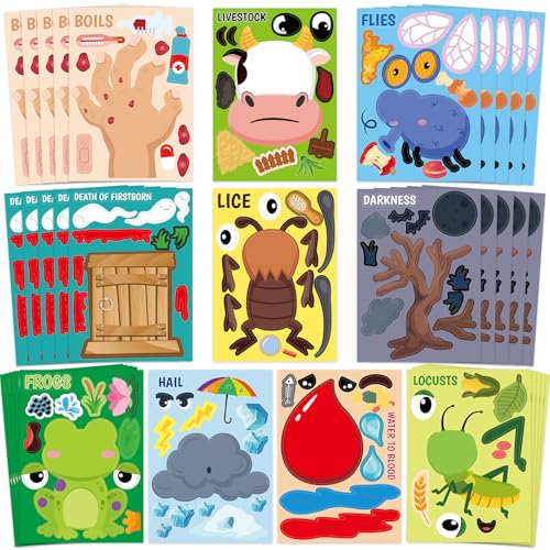 Fancy Land 50 Pcs Passover Ten Plagues Stickers for Kids