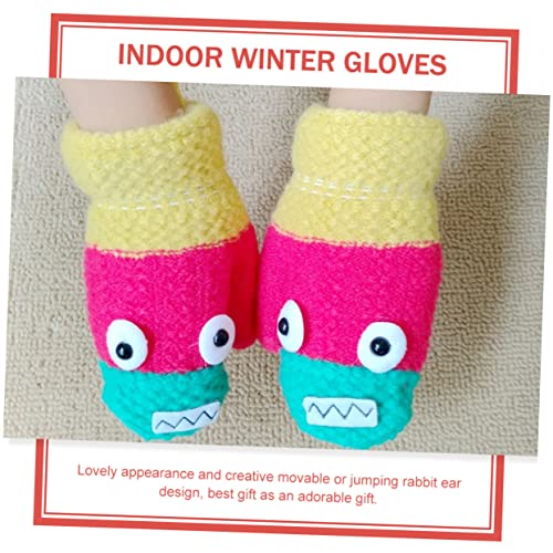 SAFIGLE 4pairs Cartoon Winter Warm Boys and Girls Gloves Unisex Neck Hanging Full Finger Mittens Indoor Winter Gloves for Women Boy Girl2