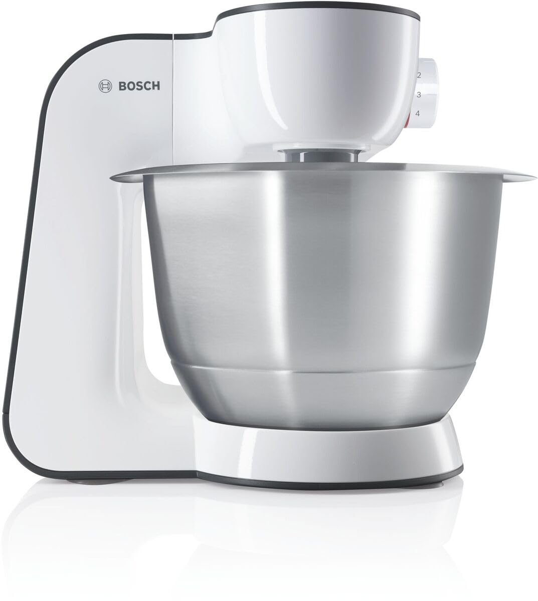 Bosch, robot pâtissier, moteur 900 watts, mélange homogène 3D, 7 vitesses, accessoires pâtisserie, compact, blanc/gris, MUM54A00