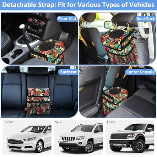 Image of ELONGRIVER Car Trash Can Bin for Back Seat Leak Proof, Cute Car Trash Bag Hanging, Vehicle Trash Can for SUV Truck Van, Automotive Garbage Cans Front Seat Red Leaves, 2 Gallons