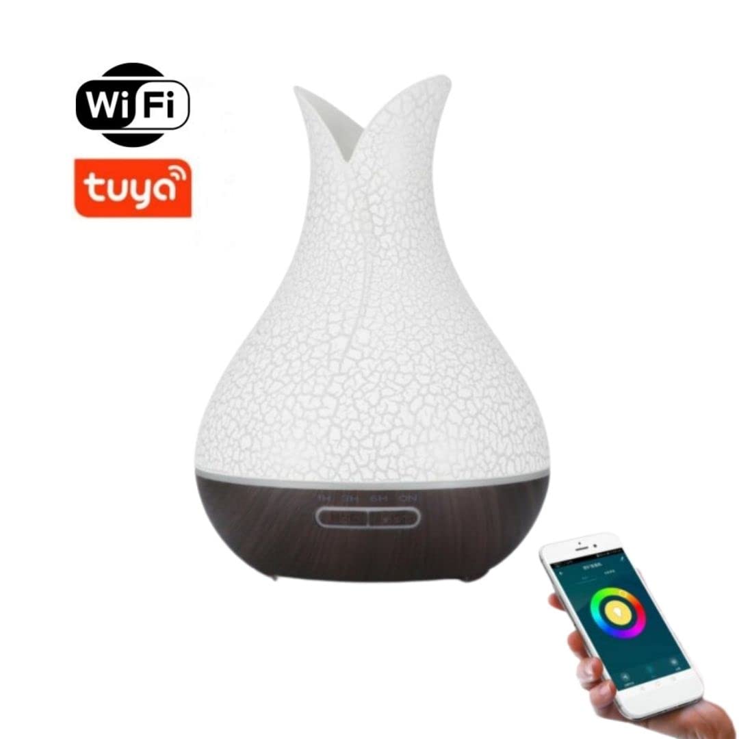 BOT diffusore di aromi elettrico per oli essenziali con Alexa e Google Home. 4 in 1 lampada profumata decorativa, purificatore d'aria e umidificatore (legno scuro)