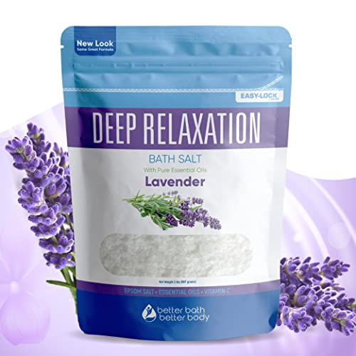 Deep Relaxation Bath Salt 32 Ounces Epsom Salt With Natural Lavender Essential Oil Plus Vitamin C In Bpa Free Pouch With Easy Press-Lock Seal #TOP7