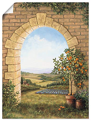 ARTLAND Wanddeko Poster & Kunstdrucke Wandposter 60x80 cm Fensterblick Toskana Landschaft Italien Natur Malerei Torbogen Felder T4CJ
