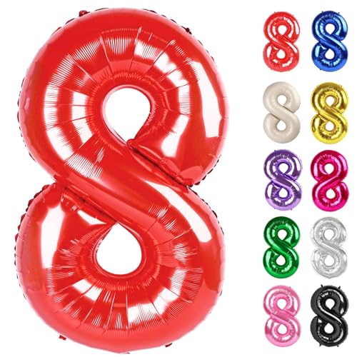 Red Number 8 Balloon 40 Inch - 8 Balloon Number, 8th Birthday Decorations