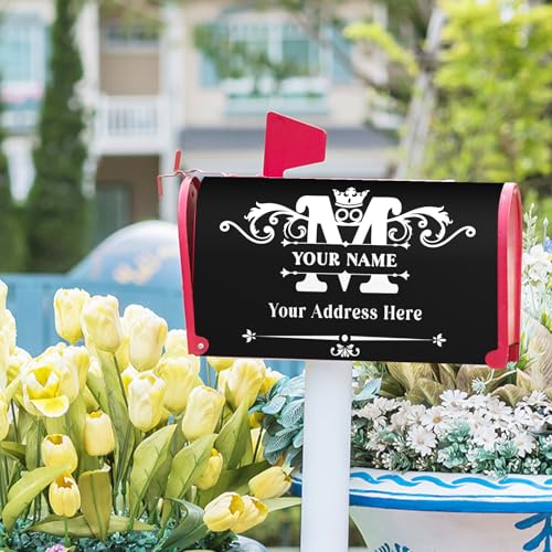 Image of Harooni Personalized Custom Mailbox Covers Magnetic Standard Size 18x21 Inch Custom Monogram Family Name Mailbox Wraps Customized Address Numbers Post Letter Box Cover for Home Gadern Decor