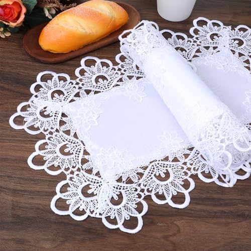 2 Stück Spitzendeckchen, 45 × 30 cm Rechteckige Tischdeckchen Vintage Blumen-Tischdecke Bestickt Tischsets für Zuhause, Küche, Esszimmer, Couchtisch, Kommode, Teeparty (Weiß)