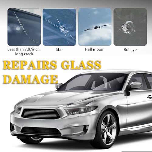Windshield Repair Kit, Glass Repair Fluid 4 Pcs Windshield Crack Repair Kit with Pressure Syringes, Glass Repair Fluid Quick Fix for Chips, Cracks, Star-Shaped Crack