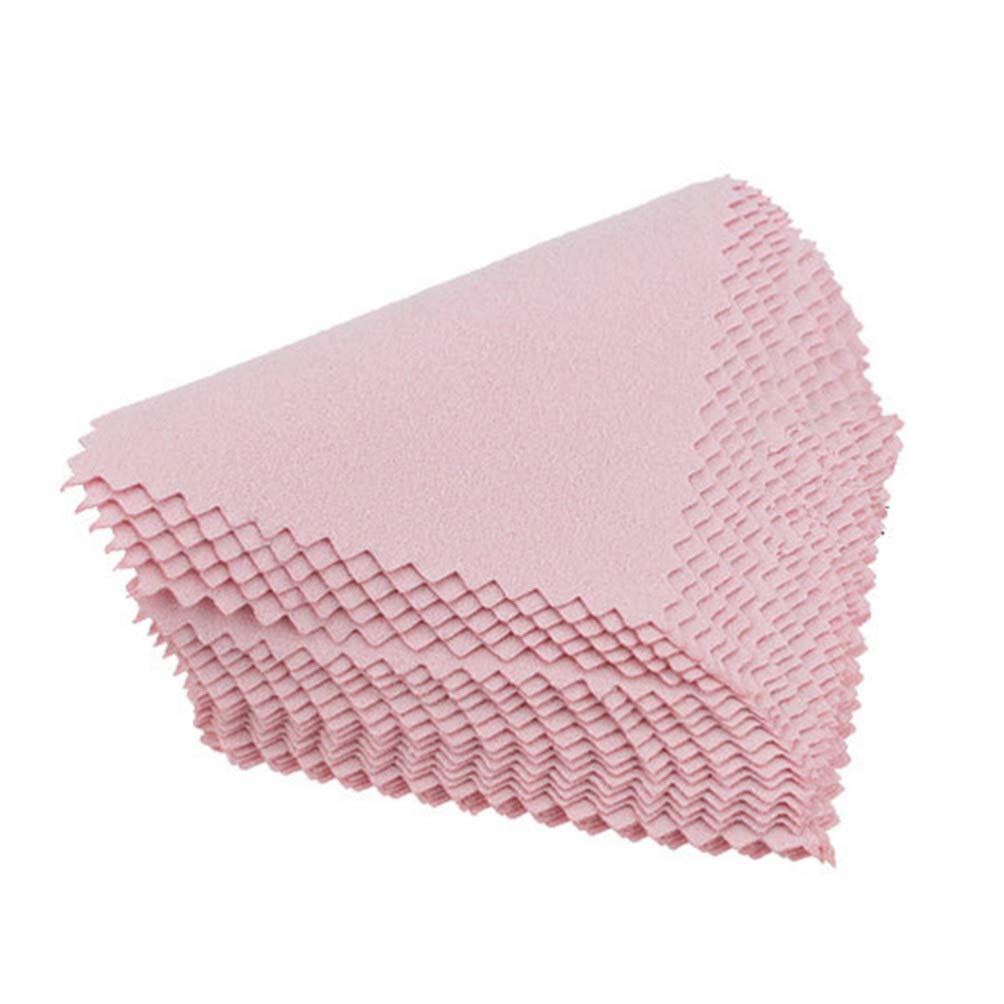 Milisten 50pcs Jewelry Cleaning Cloths Pink Polishing Cloth Polishing Cleaning Cloth for Gold Silver and Platinum Jewelry, Watch, Coins, Glasses(Pink)