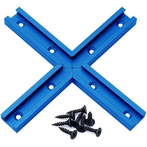 HOTTARGET Aluminum T-Track Intersection Kit with Wood Screws–Double Cut Profile Universal with Predrilled Mounting Holes -Woodworking and Clamps – Fine Sandblast Anodized - 1 PK (Blue) Cover
