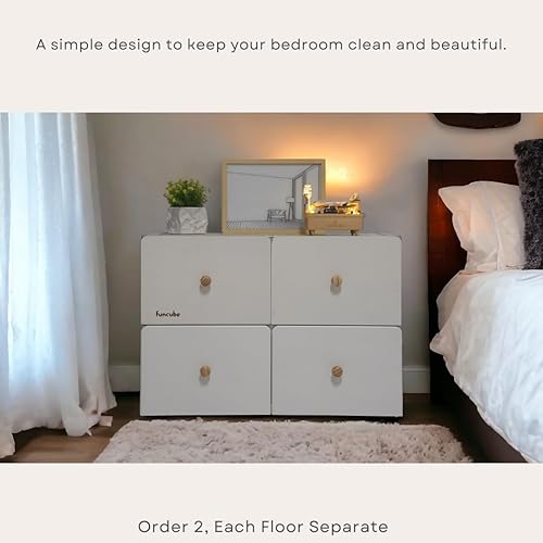 Miniatura 6 de FUNCUBE Cómoda de cajón de tablero de partículas con marco de aluminio, armario de almacenamiento con cajones para vestuario, muebles de dormitorio,