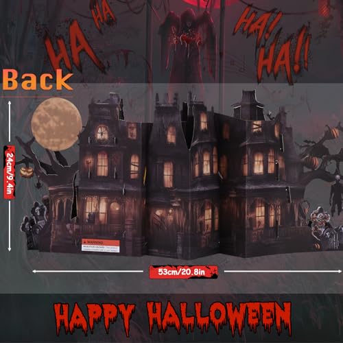 Image of Pop Up Halloween Card, Jumbo Musical Light Up Spooky Castle Card with Sound