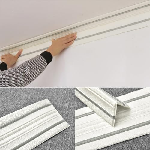 Rodapiés y molduras adhesivas 3D para paredes, Adhesivo autoadhesivo de espuma 3D for cenefa pared, rodapié, multicolor, 2,300 cm x 14(Grey)