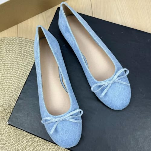 Image of TN TANGNEST Women's Velvet Flats Round Toe Ballet Shoes | Elegant Bowknot Flats Comfortable Casual Slip On Flats for Work