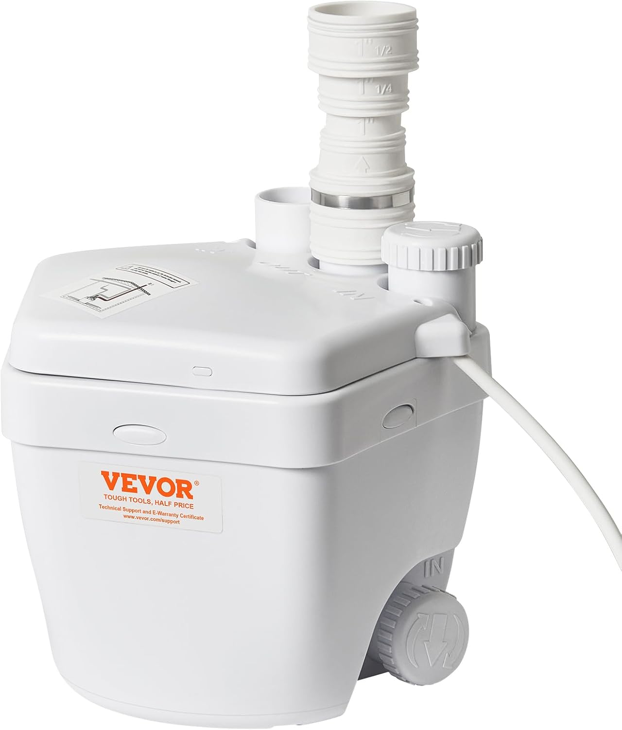 VEVOR Utility Sink Pump, 1/3 HP, 120-Volt, 1750 GPH Flow, 18 ft Head, Under-Sink Sump Pump System with Copper Wire Motor, Heavy-Duty Utility/Laundry Sink Pump, Drain Pump with 1-1/2" Outlet, White 1/3 HP Kit White