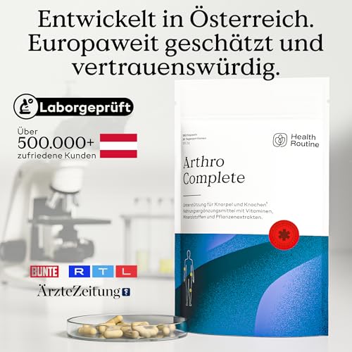 Health Routine Arthro Complete – Glucosamin Chondroitin Hochdosiert – 1er Pack – MSM, Kollagen, Hyaluronsäure, Curcumin & Boswellia – Gelenkkapseln für Knorpelaufbau, Gelenke, Knochen & Beweglichkeit