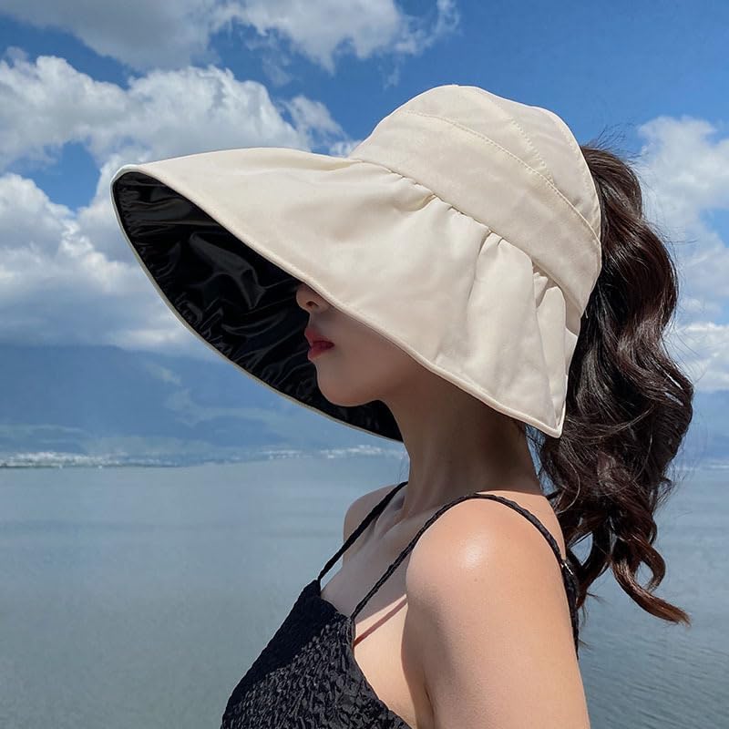 Sun Visor Hat for Women UPF 50+ Wide Brim Packable Ponytail Hat Shapeable UV Protection Shell Hat Roll-up Foldable Sun Hat - Image 8
