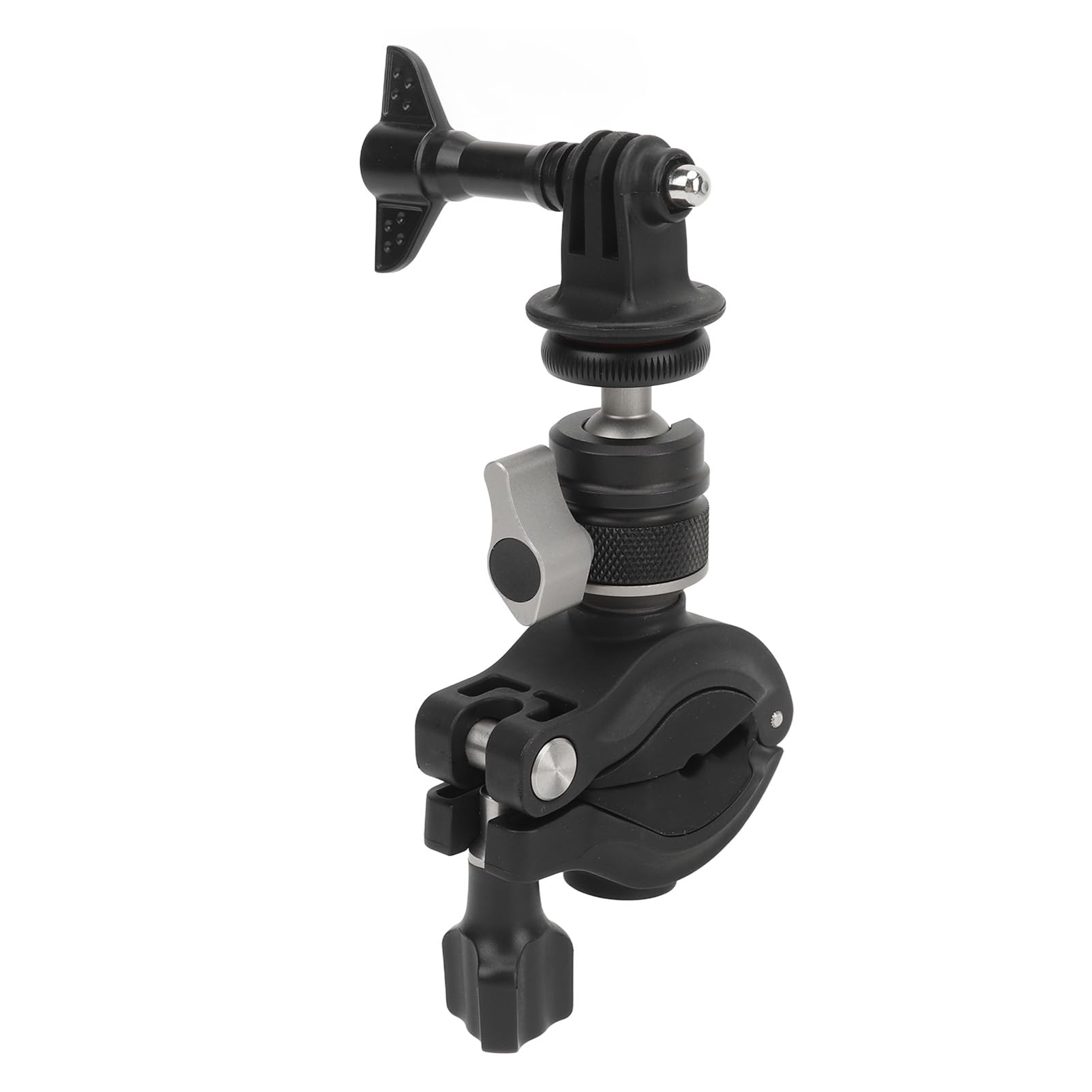 Abrazadera de Montaje para Cámara de Motocicleta, Rotación de 360°, Antivibración con Adaptador de 1/4 de Pulgada, Lente Estabilizadora, Arandelas Extraíbles, Bloqueo de Tornillo