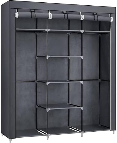 SONGMICS Katlanır Kumaş Elbise Dolabı, 175x150x45 CM, Gri, RYG12G | RYLAN RYG12G RYG12G Katlanabilir elbise askısı, giyinme odası, yatak odası, stüdyo odası, gri, koleksiyon